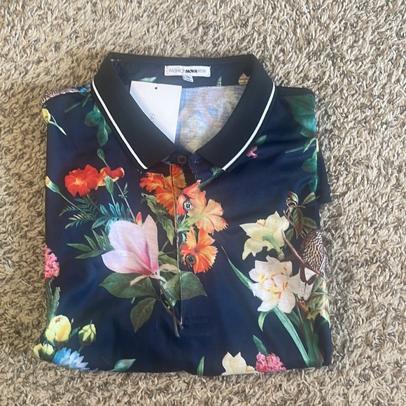 FASHION NOVA MEN FLOAL POLO SHIRT - Picture 6 of 7